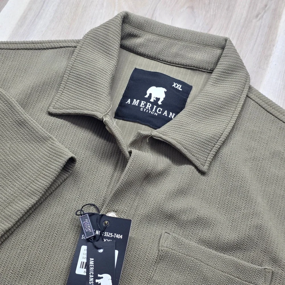 American Stitch Shirt Mens‎ XXL Olive Green Textured Ribbed Knit Button Down New